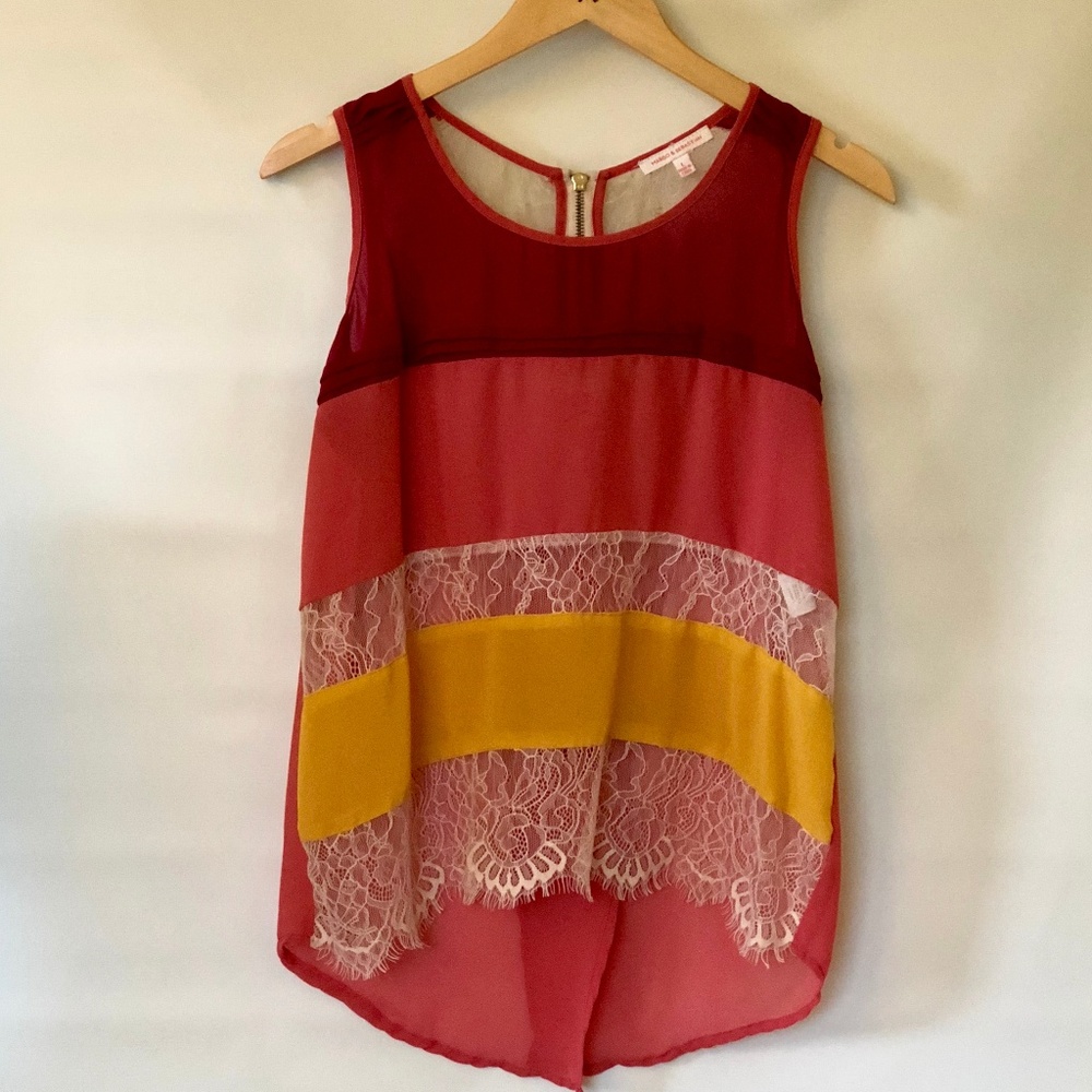Margo & Sebastian Lace & Zipper Sheer Top